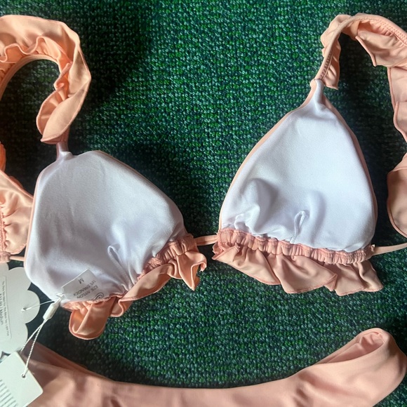 Shop Hopes Pink Ruffle High Waist Bikini Large Bottom/Medium Top - Picture 3 of 11